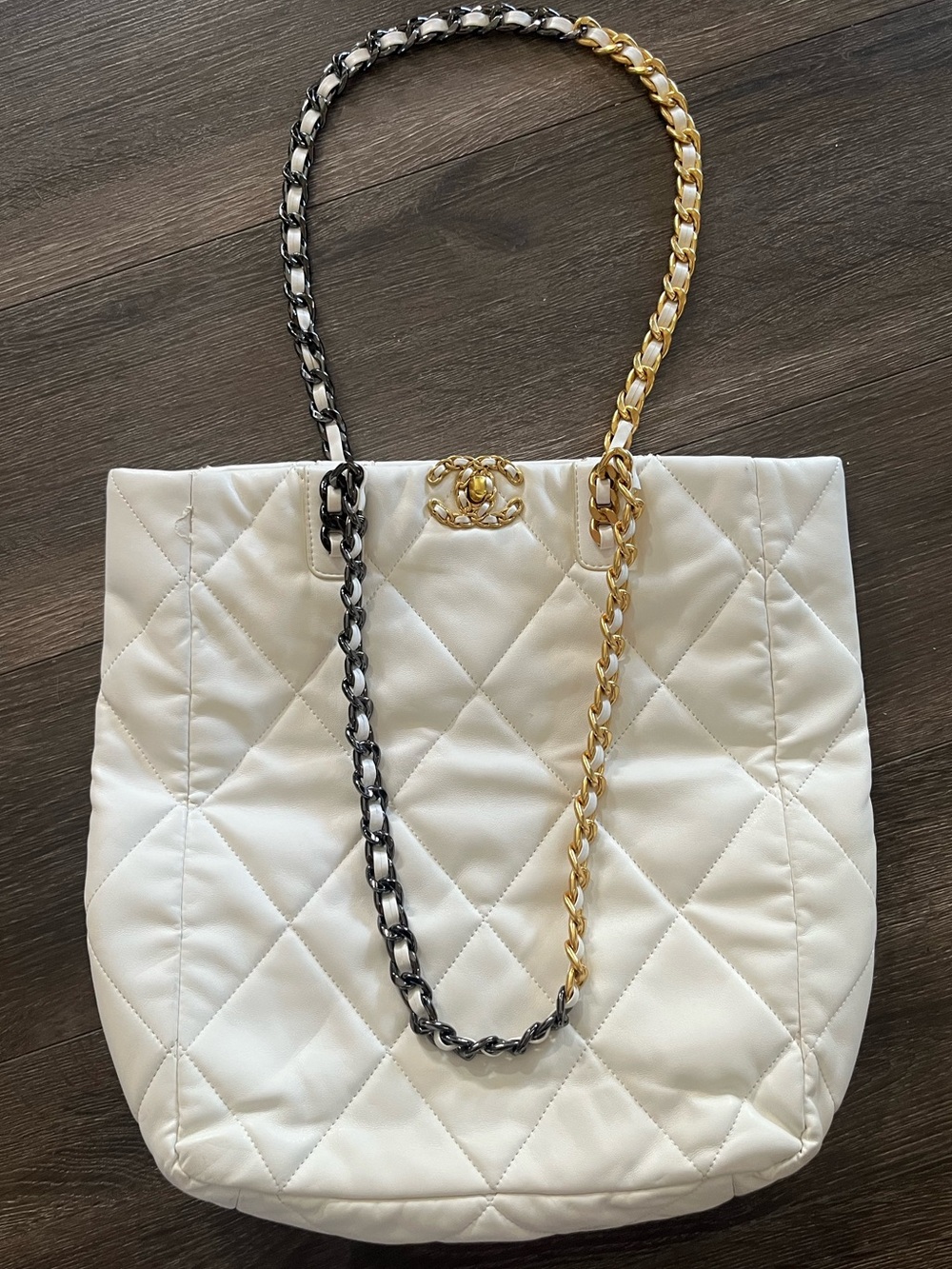Chanel Tote bag White & Gold with Chain Rope Mixed Metal Straps